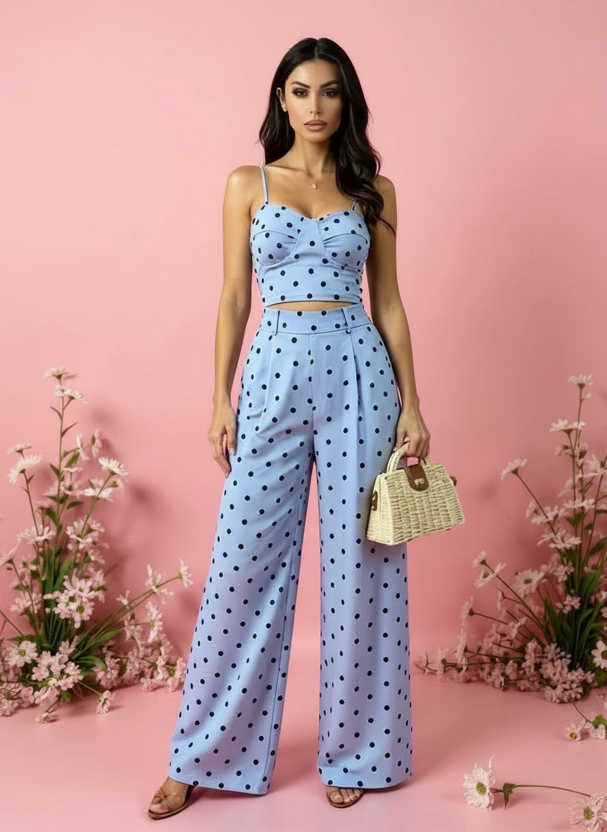 compleu polka albastru