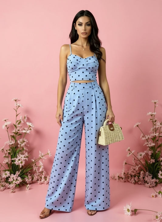 compleu polka albastru