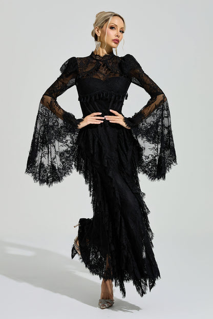 Rochie maxi Ravena din dantelă, neagră
