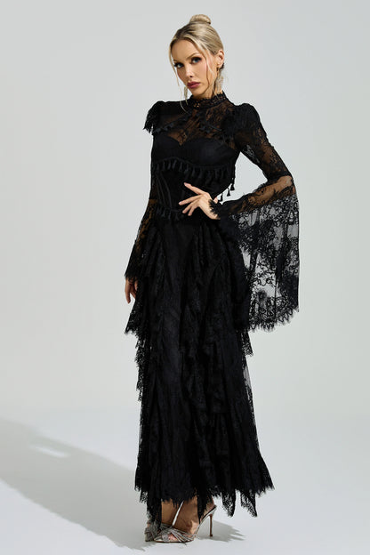 Rochie maxi Ravena din dantelă, neagră