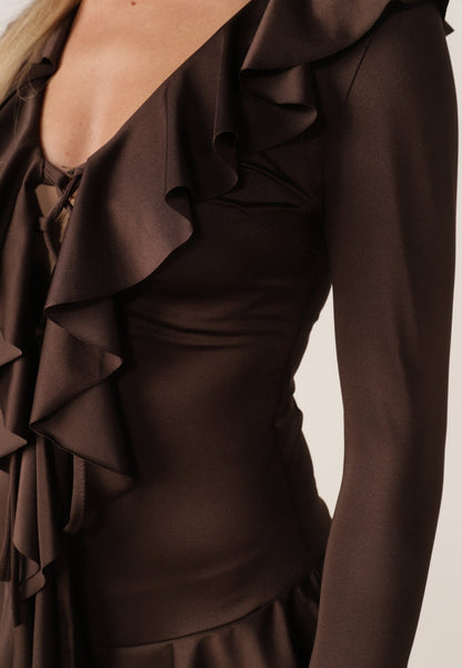 Rochie-salopetă mini Lizett maro
