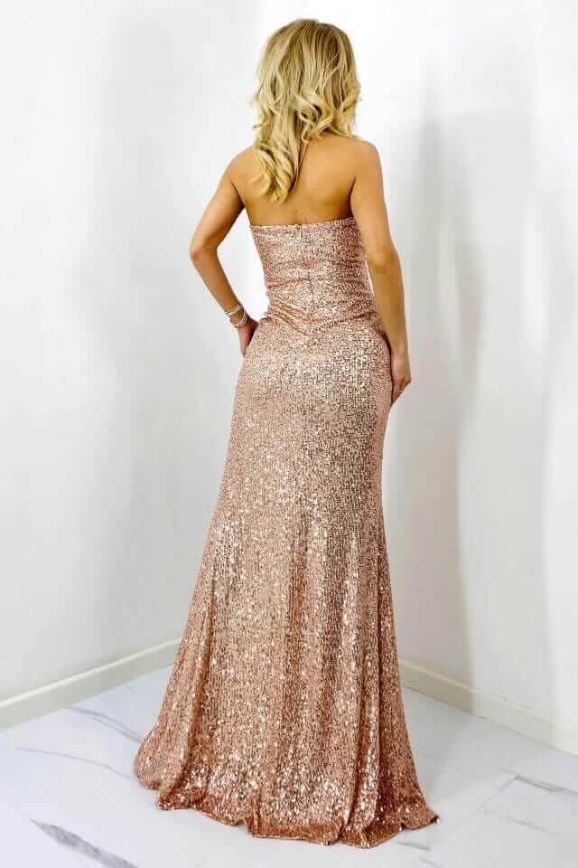 Rochie lunga Zhea, auriu roz