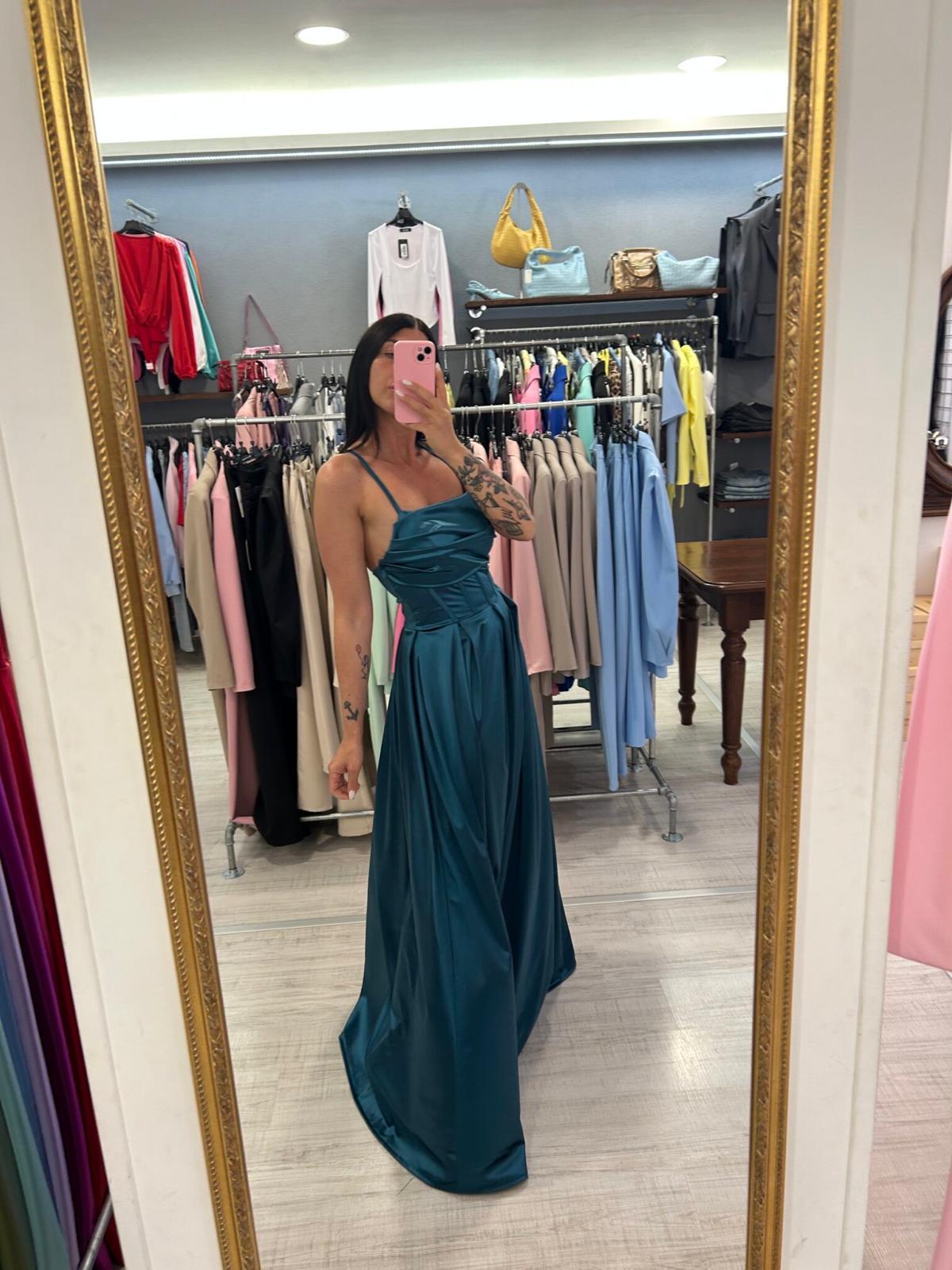 rochie lunga de seara albastru turcoaz1