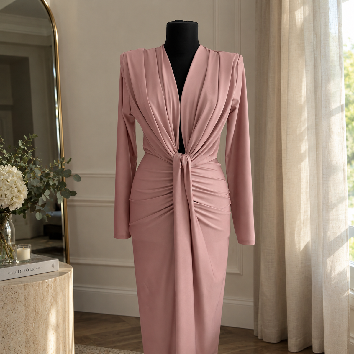 Rochie midi Eva, Roz pudra