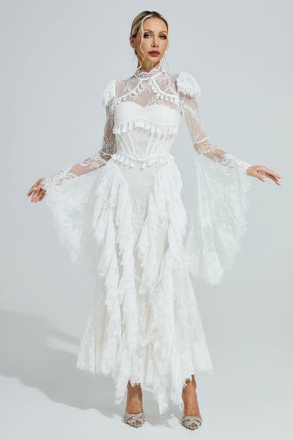 Rochie maxi Ravena din dantelă, albă