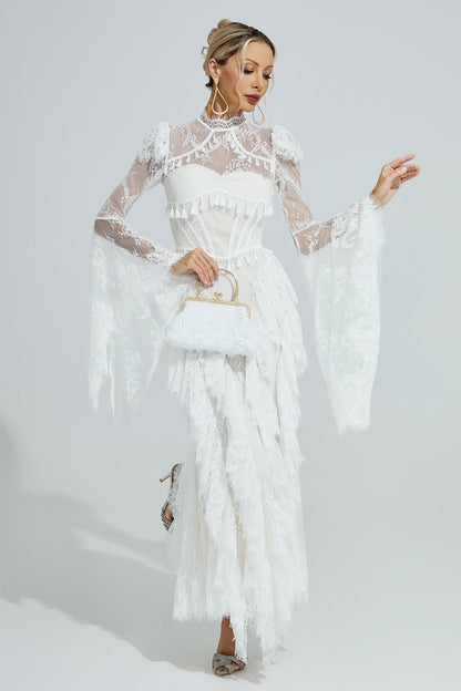 Rochie maxi Ravena din dantelă, albă