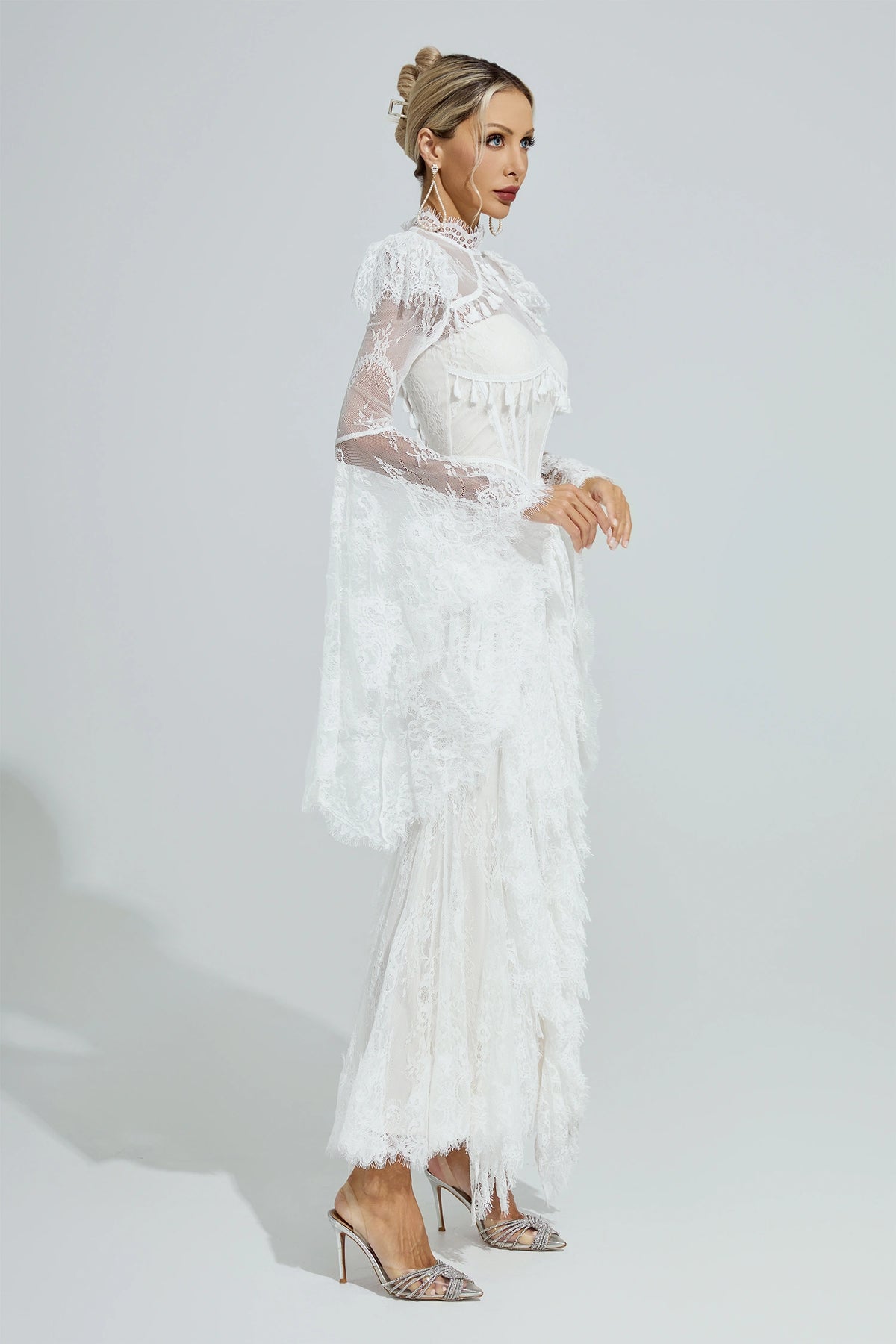 Rochie maxi Ravena din dantelă, albă – detaliu