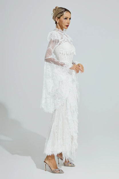 Rochie maxi Ravena din dantelă, albă – detaliu